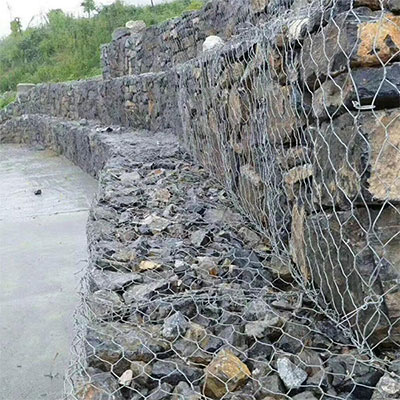 A close up picture of woven gabion .