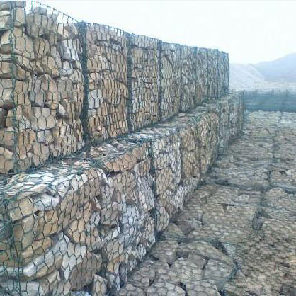 A close up picture of gabion wall .